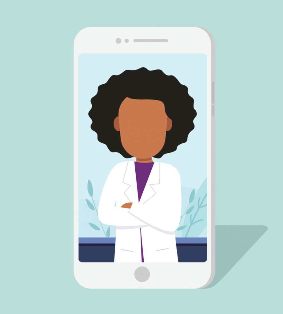 drawing of doctor on smartphone outline